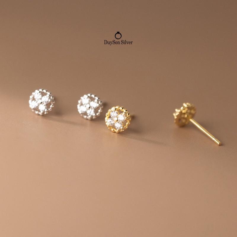 Bông tai bạc nữ cỏ 4 lá kiểu hình tròn DUYSON SILVER Khuyên tai bạc Ý 925 cỏ bốn lá mạ vàng cao cấp (1 CHIẾC) [KNXK4]