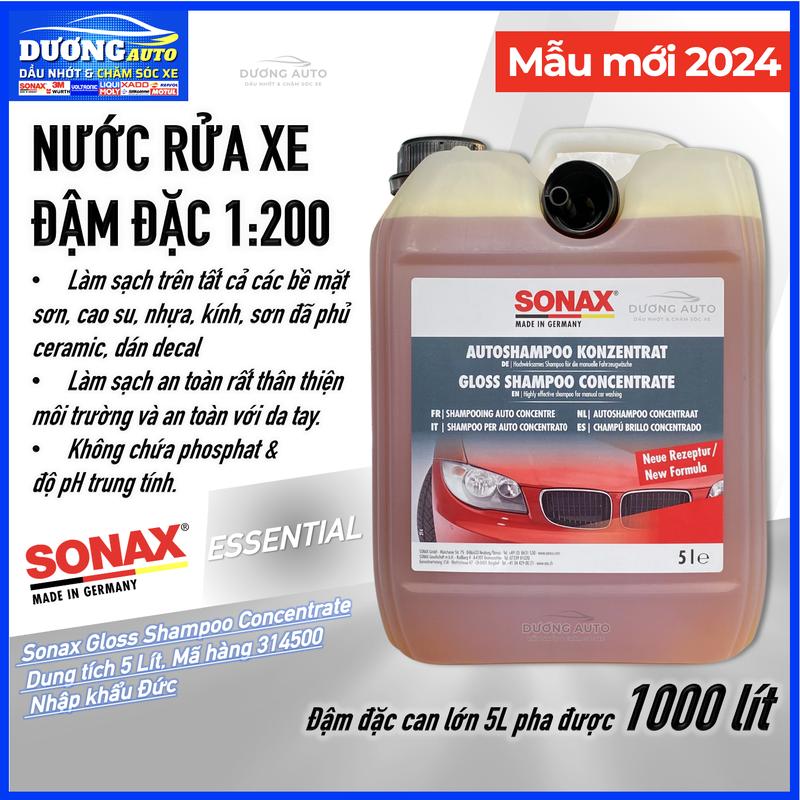 CAN 5 LÍT Nước Rửa Xe Đậm Đặc Sonax, Sonax Gloss Shampoo 1:200 Can 5L nước rửa xe Sonax 314500 - Nhập Khẩu Đức, Sonax 314500 - DƯƠNG AUTO 31