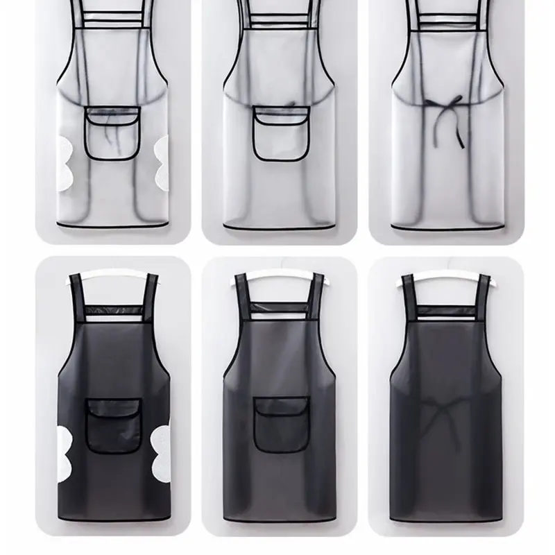 Kitchen Waterproof Apron Transparent Ladies Men Home Aprons Wipeable Oil Resistant Baking Accessories BBQ Restaurant Cafe Aprons