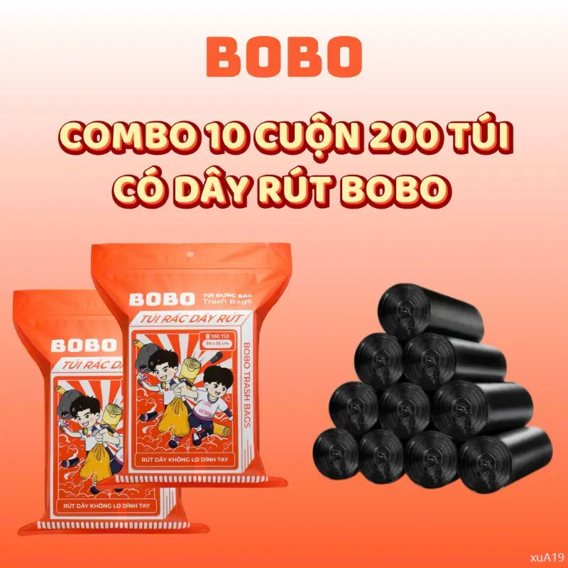 Túi rác BoBo túi đựng rác có dây rút tự phân huỷ bịch 5 cuộn 100 túi size 50x55cm túi bịch đựng rác có quai chổi  lau  nhà cayla  umini cây  tường  sàn nylon dẽo dai bình thường túi rác  bobo sáp  thơm  phòng  ngủ it phong tinh dau _ chanh hạt  treo  dán 1