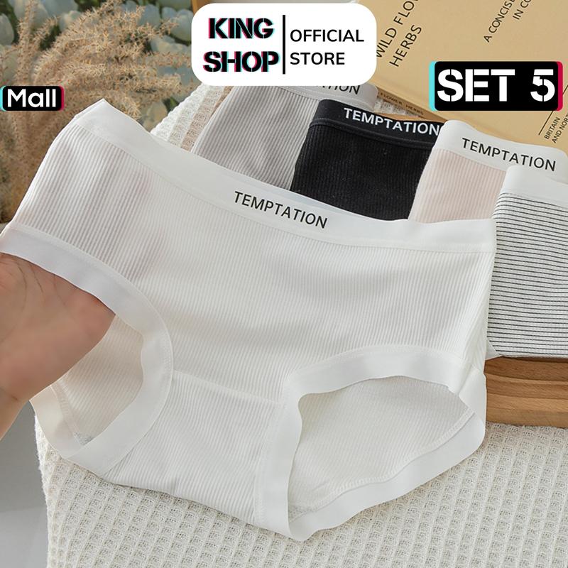 SET 5 Quần Lót Nữ Thun Tăm Mềm Mại - Combo 5 Quần Chip Nữ Cạp Vừa In Chữ Cá Tính KINGSHOP Women quần  simple LY08