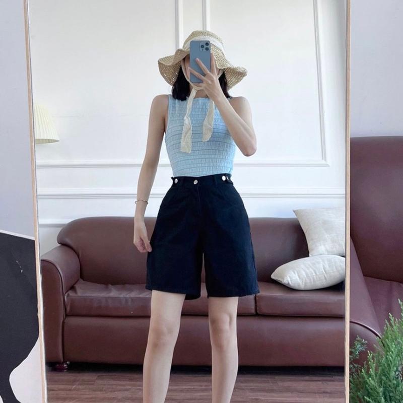 Quần short kaki lưng chun đai chỉnh eo, quần jean lững cạp chun ống rộng có bᶖgsize (KKLC5N) 2