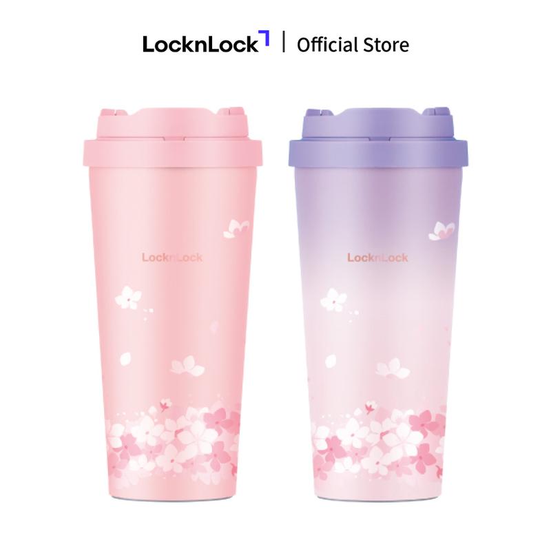 Bình giữ nhiệt LocknLock Energetic one-touch tumbler 550ml LHC3249 (phiên bản Peach Blossom) - Nắp bật 1 chạm, giữ lạnh đến 13h, đế chống ồn