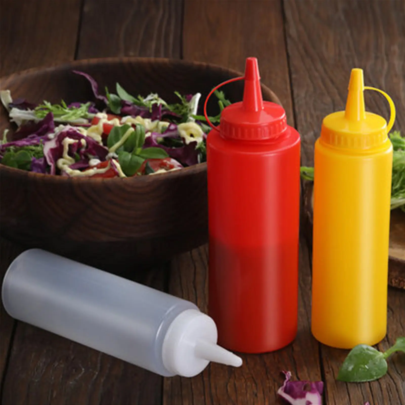 4Pcs Kitchen Plastic Seasoning Dispensing Bottles with Lid Multifunctional Pigment Squeeze Bottle 250ml BPA Free Condiment Squeeze Bottles for Liquids Syrup Ketchup Sauces Salad Dressing Oil Honey