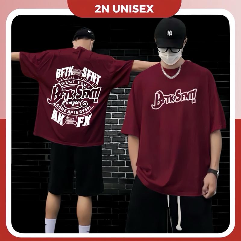 Áo phông nam nữ form rộng 2N Unisex thun cotton in chữ BFTK màu đỏ/đen