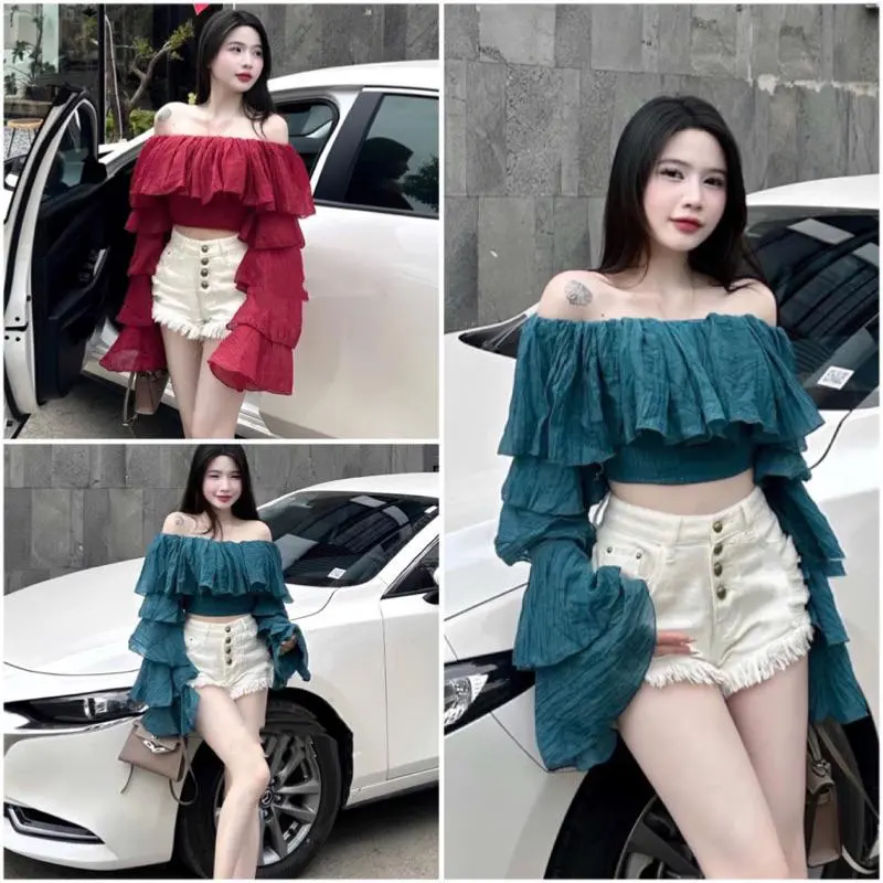Áo croptop trễ vai tay tầng – Hot trend 2025, phong cách sang chảnh, quyến rũ