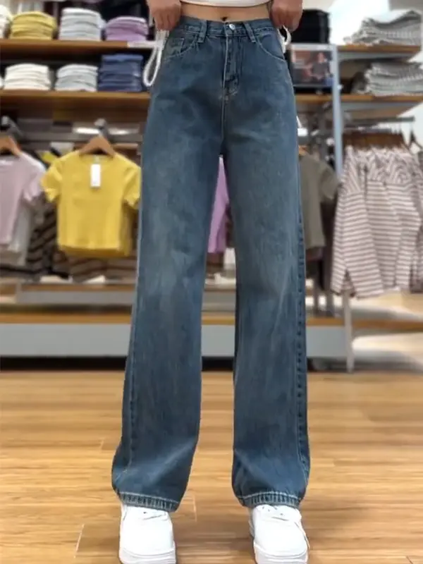 lulu-jeans Biru Retro Hight Waist Kulot Celana Jeans Wanita Korea 2