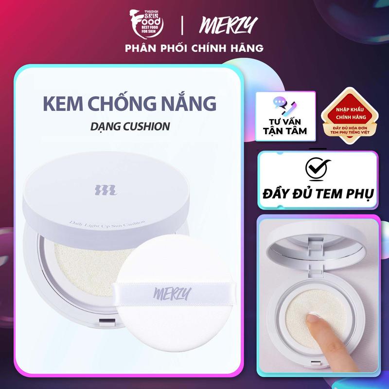 Kem Chống Nắng Dạng Cushion Hỗ Trợ Nâng Tông Da Merzy Daily Light Up Sun Cushion SPF50+ PA++++ 12g Cosmetic Mỹ Phẩm Trang Điểm