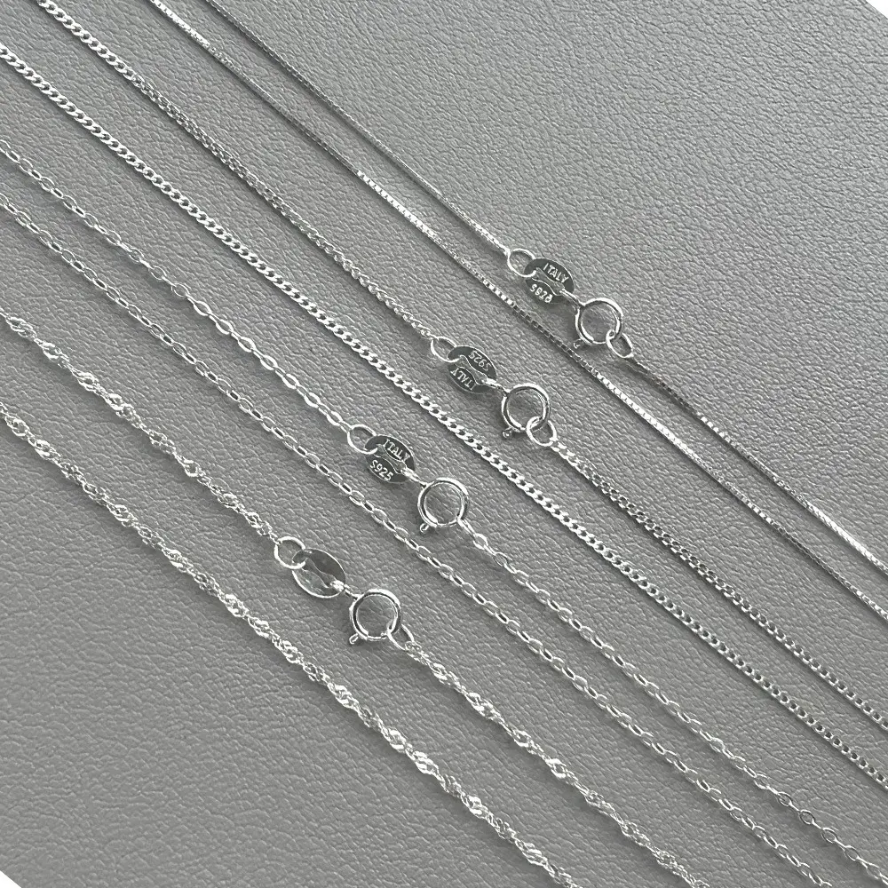 S925 Sterling Silver Necklace Thin Chain Box Chain Water Wave Chain Flash O Curb Necklace Female Clavicle Chain Necklace Plain Silver Necklace Wholesale butterfly  necklace  habib tyla  necklace