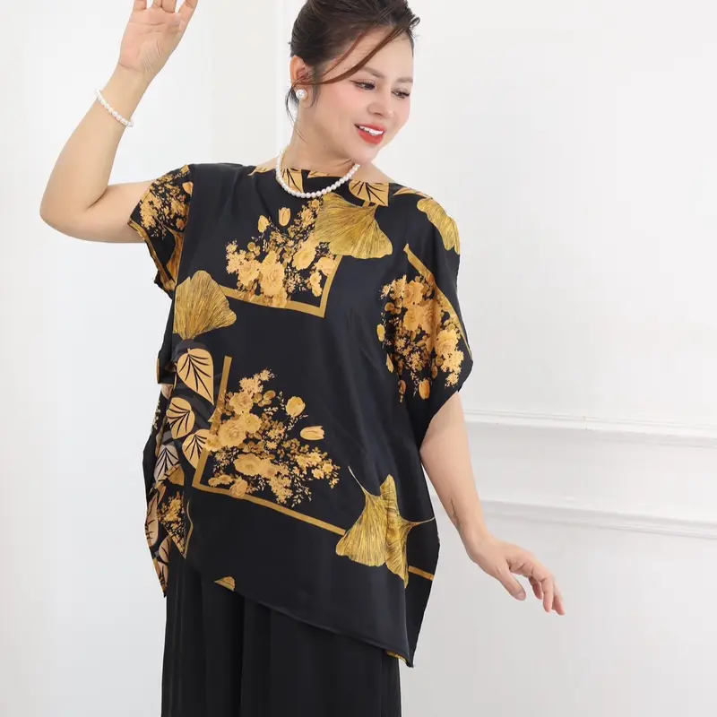 ( Hàng Cao Cấp ) Set Đồ bộ trung niên cách điệu, đồ bộ cho mẹ,áo kiểu, quần dài ống rộng , chất lụa lattin cao cấp CC36 Nữ Women Ong Top Voi Jacket Polo 3