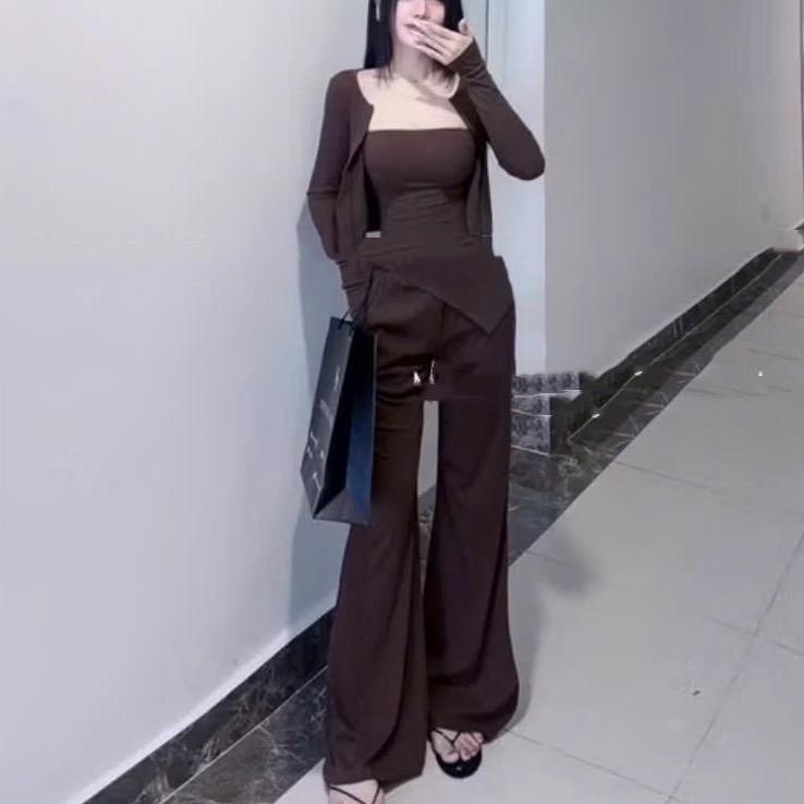 Set 3 Món Áo Cúp Ngực ChanLe Phối Quần Ống Loe Kèm Khoác 3 Màu Siêu Hot Kem Women Nữ Top 4
