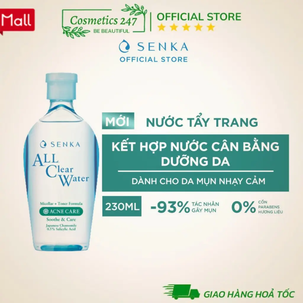 Nước tẩy trang Micellar Giảm Mụn Senka All Clear Water Acne Care 230ml/chai