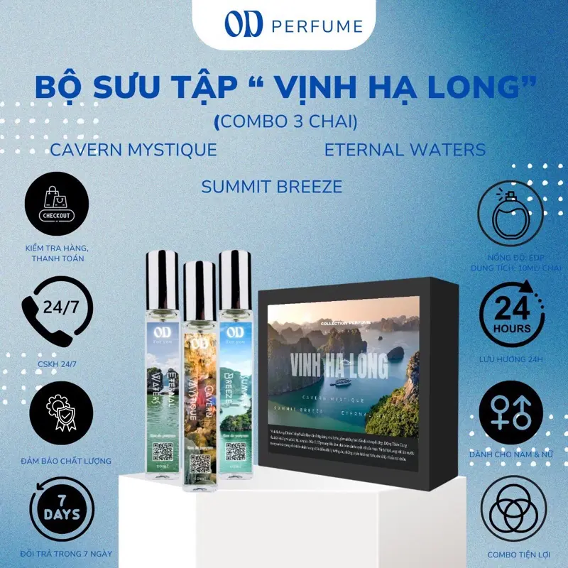 Nước hoa unisex OD Perfume - Bộ sưu tập Vịnh Hạ Long (3 chai/10ml) dạng xịt lưu hương 24h