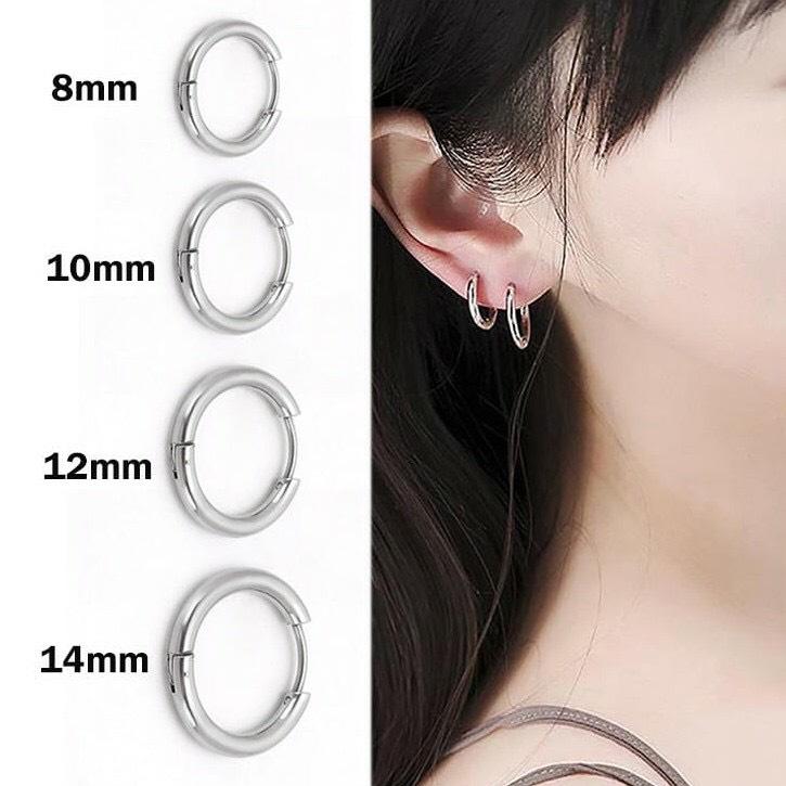 Bông tai tròn cá tính hàn quốc màu bạc khuyên nam nữ Thanh lịch