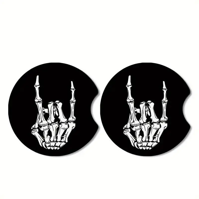 Skeleton Hand Design Car Coaster, Round Anti-slip Car Cup Holder Pad, Car Interior Decoration Accessories for Men & Women