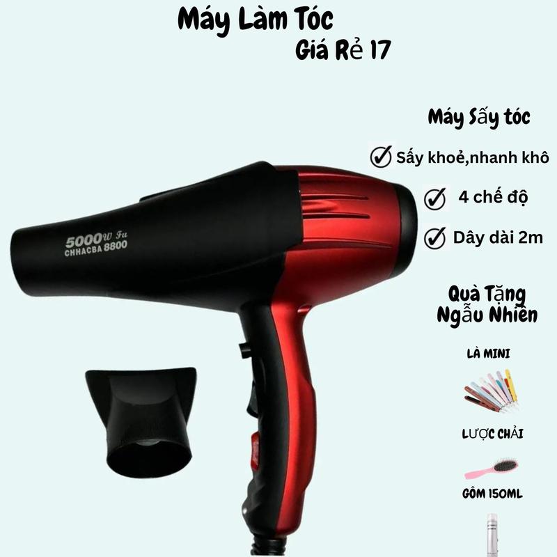 Máy sấy tóc công suất lớn CHHACBA 8800 - 5000W dùng cho salon,sấy nóng, lạnh, có ION ánh sáng xanh, dây 2m (2x0.75mm).tặng kèm máy là mini Máy Sấy Tóc Máy Sấy Nữ Women maysay toc2chieu to làm