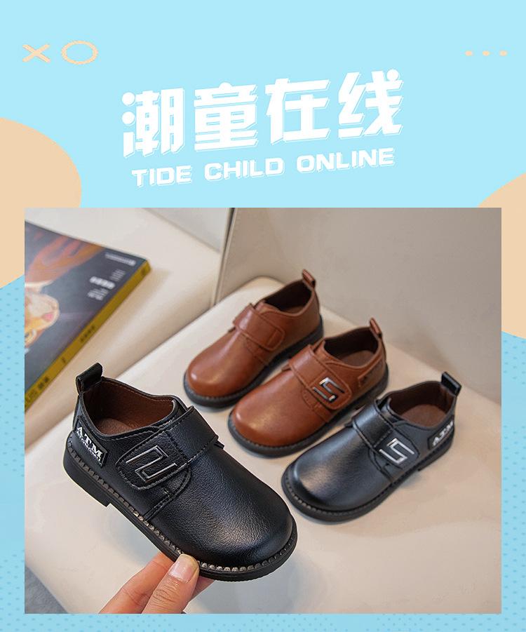 Product Introduction of Spring and Autumn New Black Breathable Casual British Leather Shoes Hollow Velcro Hole Student Soft Bottom Lazy Boy's Shoes 9