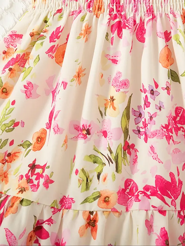 Girl's Floral Print Flounce Sleeve Dress, Casual Short Sleeve A Line Dress for Summer, Kids Clothes for Daily Wear 3