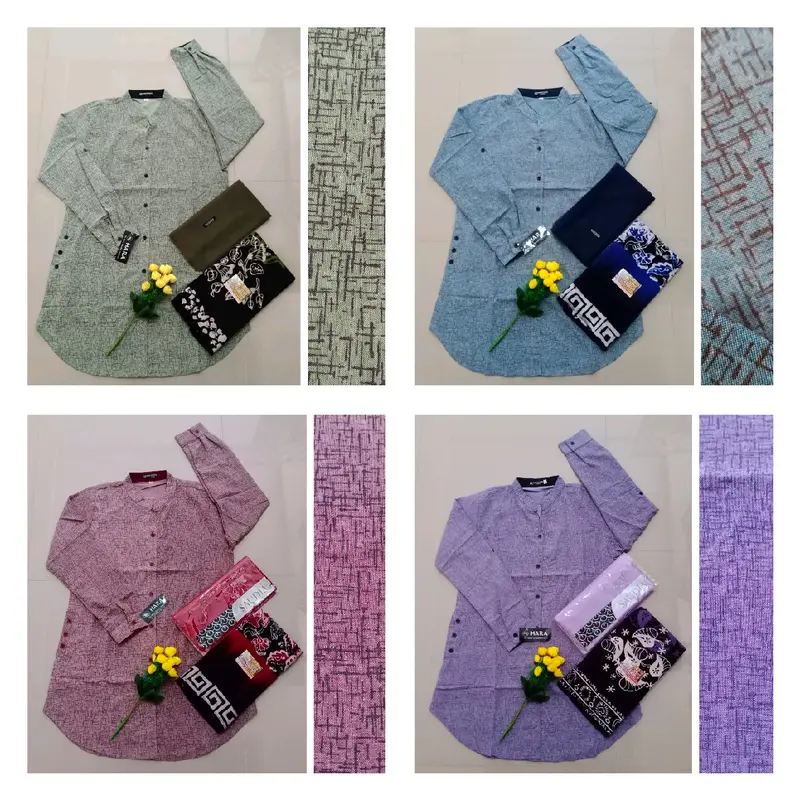 Stelan Tunik Hara Motif Abstrak + Sarung Gloyor Tebal + Hijab Baju Katun Muslim Wanita 3