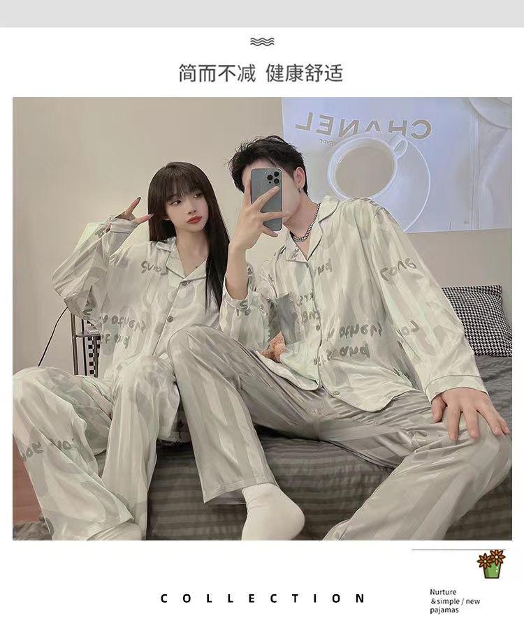Product Introduction of Đồ Ngủ Cặp Đôi Bộ Đồ Mặc Nhà Mùa Hè Cho Nam Mùa Xuân Và Mùa Thu Bằng Lụa Nhân Tạo Mỏng Dài Tay ngoại Cỡ ngoại Cỡ Áo Polo 3