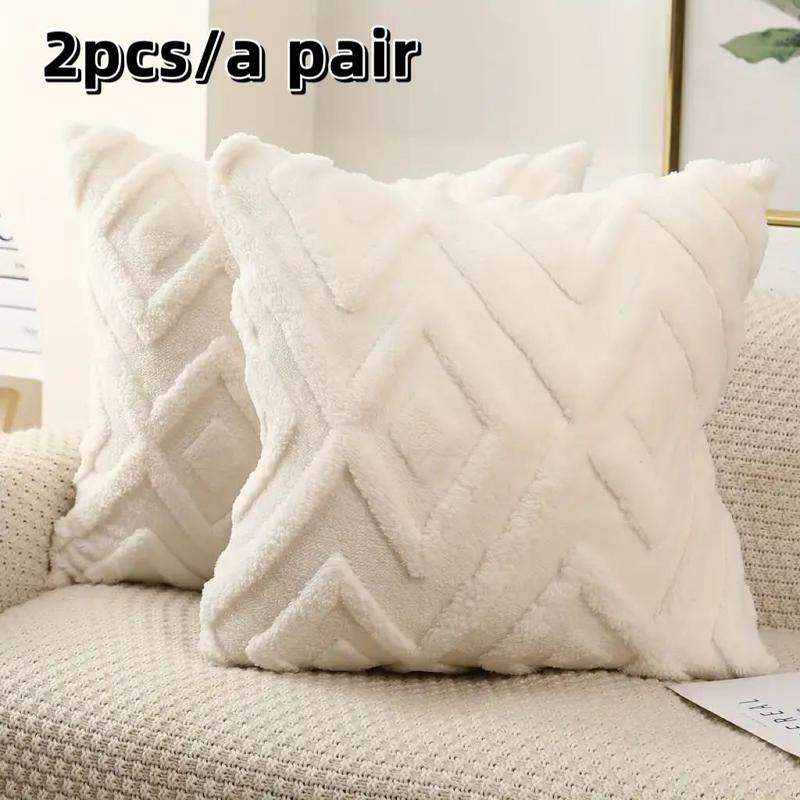 Geometric Pattern Pillow Case, 2pcs/set Soft Plush Throw Pillow Cover without Filler, Household Decoration Supplies for Home Living Room Bedroom 0