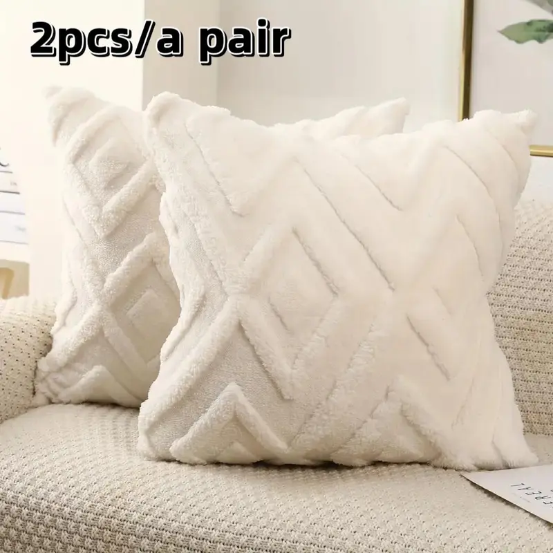 Geometric Pattern Pillow Case, 2pcs/set Soft Plush Throw Pillow Cover without Filler, Household Decoration Supplies for Home Living Room Bedroom 0