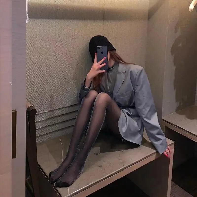 Tất Mượt Mà Hở Lấp Lánh Ngọc Trai Lấp Lánh, Phong Cách Đường Phố, Dành Cho Nữ, Đèn Lung Linh Siêu Nhỏ Thích Hợp Cho Mùa Hè, Lụa Đen Mỏng, Quyến Rũ, Bán Chạy, Phong Cách Instagram 4