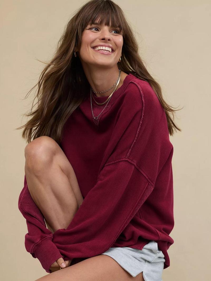 Product Introduction of Women's Plain Crew Neck Pullover Sweatshirt, Casual Long Sleeve Round Neck Sweatshirt for Spring & Fall, Fashion Women's Top for Daily Wear 7