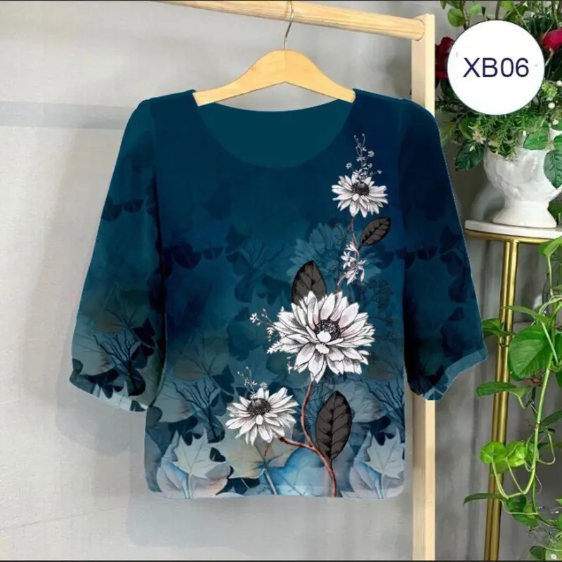 A2- Áo lụa trung niên tặng bà tặng mẹ, mặc ở nhà, đi làm đi chơi đều đẹp Nữ Top Kem Women 1