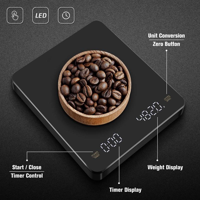 SG-Stock LED Coffee Scale Mini Timing Kitchen Scale USB Rechargeable 3kg Max Capacity 0.1g Graduations Kitchen Weighing Scale 3