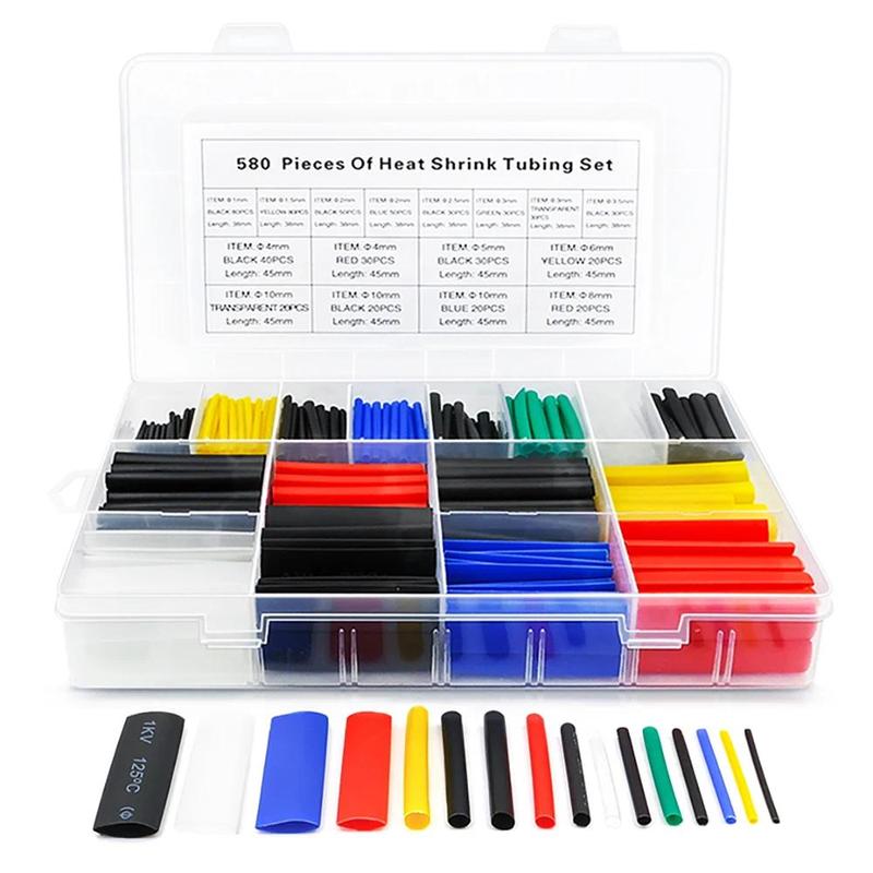Spot Goods COD 530-580pcs Heat Shrink Tube 2:1 Thermoresistant Tubing Heat Shrink Wrapping Kit Electrical  Wire Cable Insulation Sleeving 1 Set 9