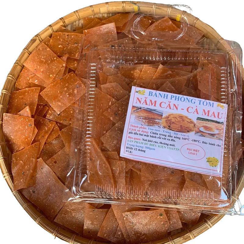 500g bánh phồng tôm Năm Căn Cà Mau thơm ngon Loại 1 - Đặc Sản Cà Mau - Lạp Xưởng Tôm Sóc Trăng-Cô Út - Snack Food Ăn Vặt chuối sấy