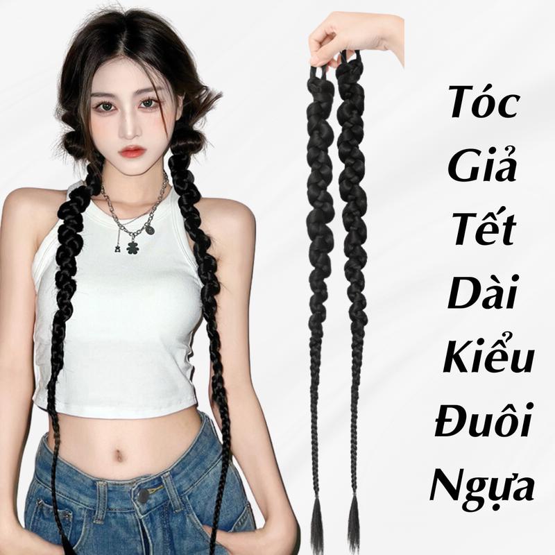 Tóc Giả Tết Dài Thắt Kiểu Đuôi Ngựa ( GIÁ 1 BÊN ) - Sợi Tổng Hợp Mềm Mại - Hàn Quốc Wig Nữ