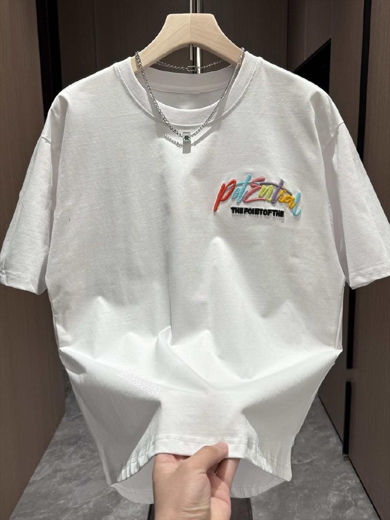 Product Introduction of NO.1 New Trendy Fashion Joker Loose Dovetail Base Men's Foam Embroidered Printed Couple Short Sleeve Casual Handsome Mature T-shirt 3