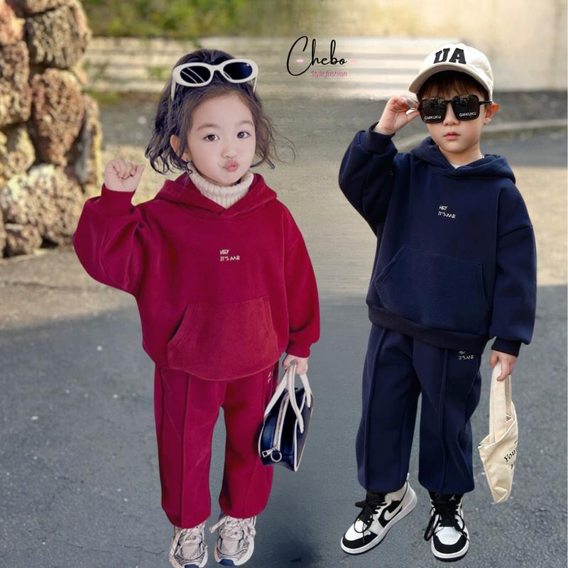 Bộ quần áo thu đông cho bé trai bé gái áo hoodie + quần bomber cá tính chất nỉ ép 2 da mềm mịn size 8-26kg phong cách Hàn Quốc dễ thương - Chebokids
