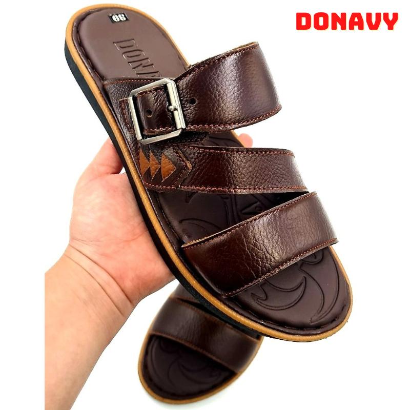  Dép nam quai ngang da tự nhiên donavy thiết kế 03 quai  thời trang bảo hành miễn phí 12 tháng D.3QL 