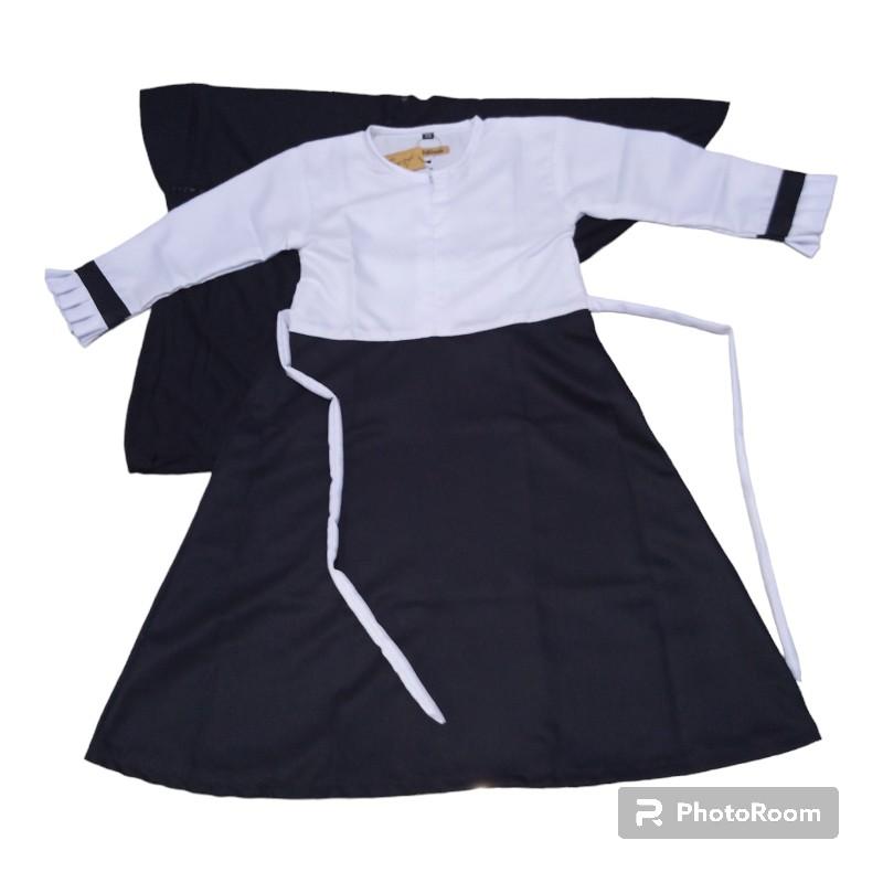 Product Introduction of set gamis hitam putih /seragam sekolah anak Paud TK MD bahan katun toyobo usia 3-11tahun Katun Polos Hitam Putih 3