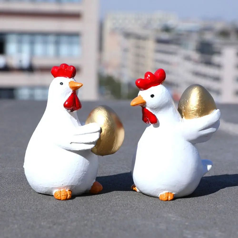 Creative Cartoon Easter Chicken Egg Figurines Resin Crafts Cute Chicken Desktop Decoration Realistic Handicraft Cock Rooster Ornament Home Office Courtyard