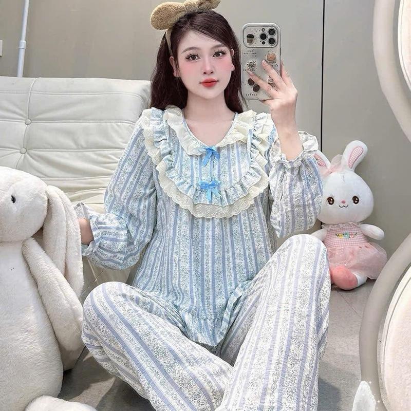 Bộ dài đũi mềm mát cổ tròn yếm ren 2 nơ ngực 40-60kg 1
