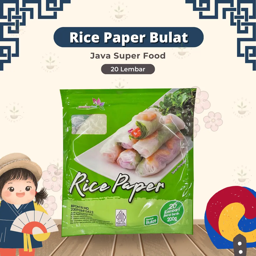 Java Rice Paper Bulat 20 lembar - Banh Trang Rice Paper 22cm - Kulit Lumpia Vietnam Rice Paper - Rice roll spring roll - Salad Wrap
