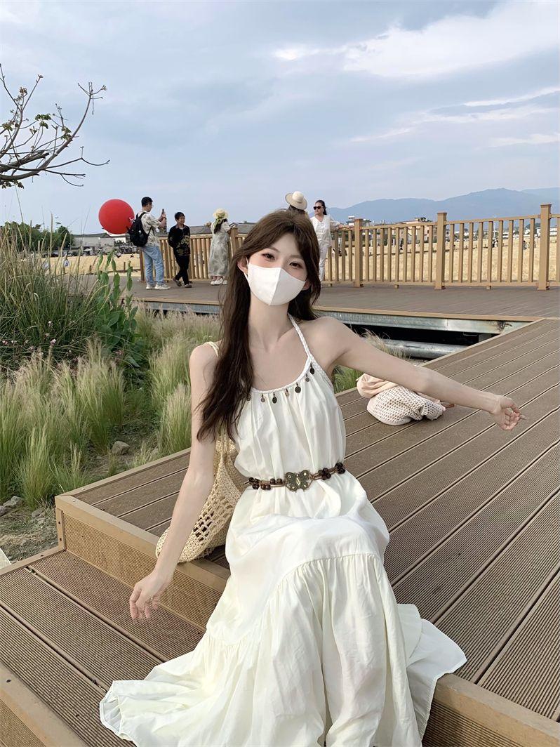 Product Introduction of Simia Hollow Suspender Dress Tassel Long Dress Two-piece Set Sunscreen Cardigan Mori 8