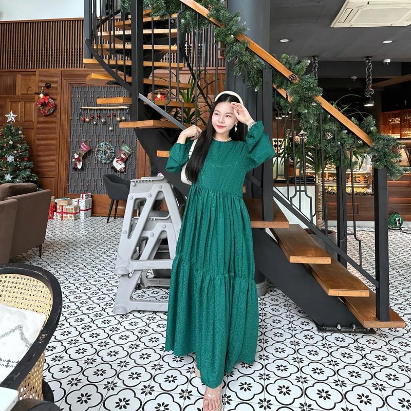 D141 ĐẦM BABYDOLL NỮ CỔ TRÒN TAY DÀI CHẤT GẤM Women Dress Dài Tay