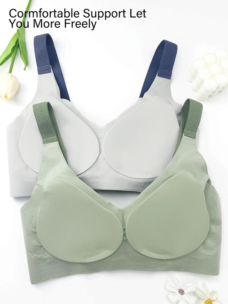 Product Introduction of Women's Colorblock Print Wireless Bra, Elegant Comfortable Breathable Adjustable Strap Push Up Bra, Soft Support Lingerie for Daily Wear 3