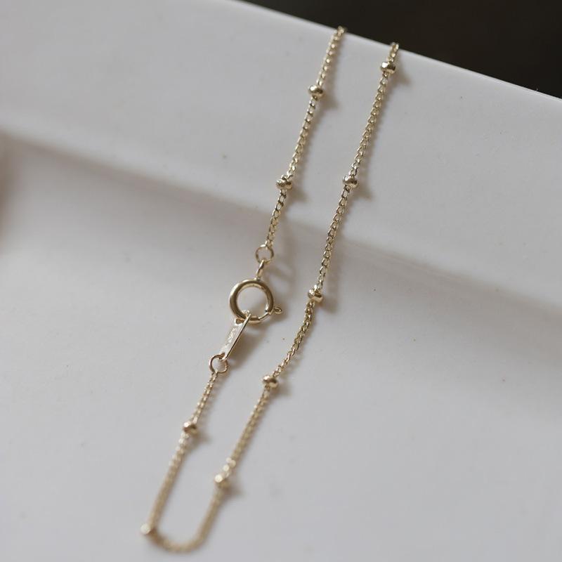 Product Introduction of 925 Sterling Silver Plated 14K Gold Bracelet Doudou Spacer Beads Ball Pure Necklace Simple Light Luxury Japanese and Korean All-Match Fine Plain Bracelet 9