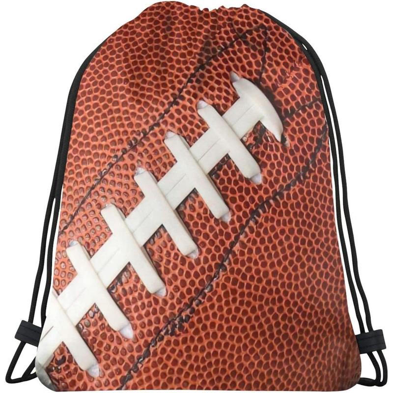 TikTok Shop Football Drawstring Backpack Bag American Football Ball Pattern Sports Gym Sack Decorative Ball Team Popular Art Drawstring One Size