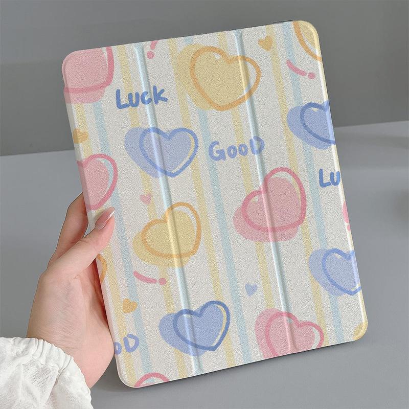 Product Introduction of Cute Heart Pattern Tablet Case with Pen Slot, 1 Count Shockproof Tablet Protective Cover, Tablet Accessories Compatible with iPad 2