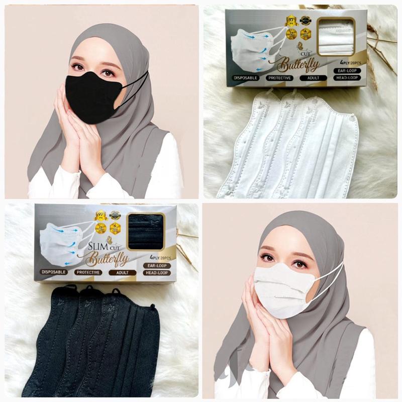 Topeng Rama-rama Tiga Lapisan Muka V, Hitam dan Putih, 50pcs - TikTok ...