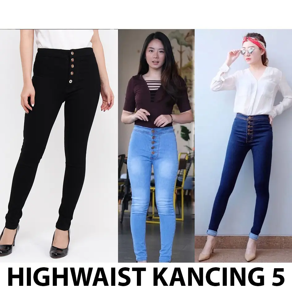 Highwaist kancing 5 celana jeans wanita