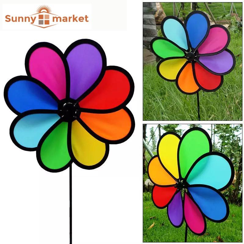 Chong chóng vải 8 cánh cầu vồng đường kính 32cm, Chong chóng trang trí sân vườn, xe trà sữa xe cà phê