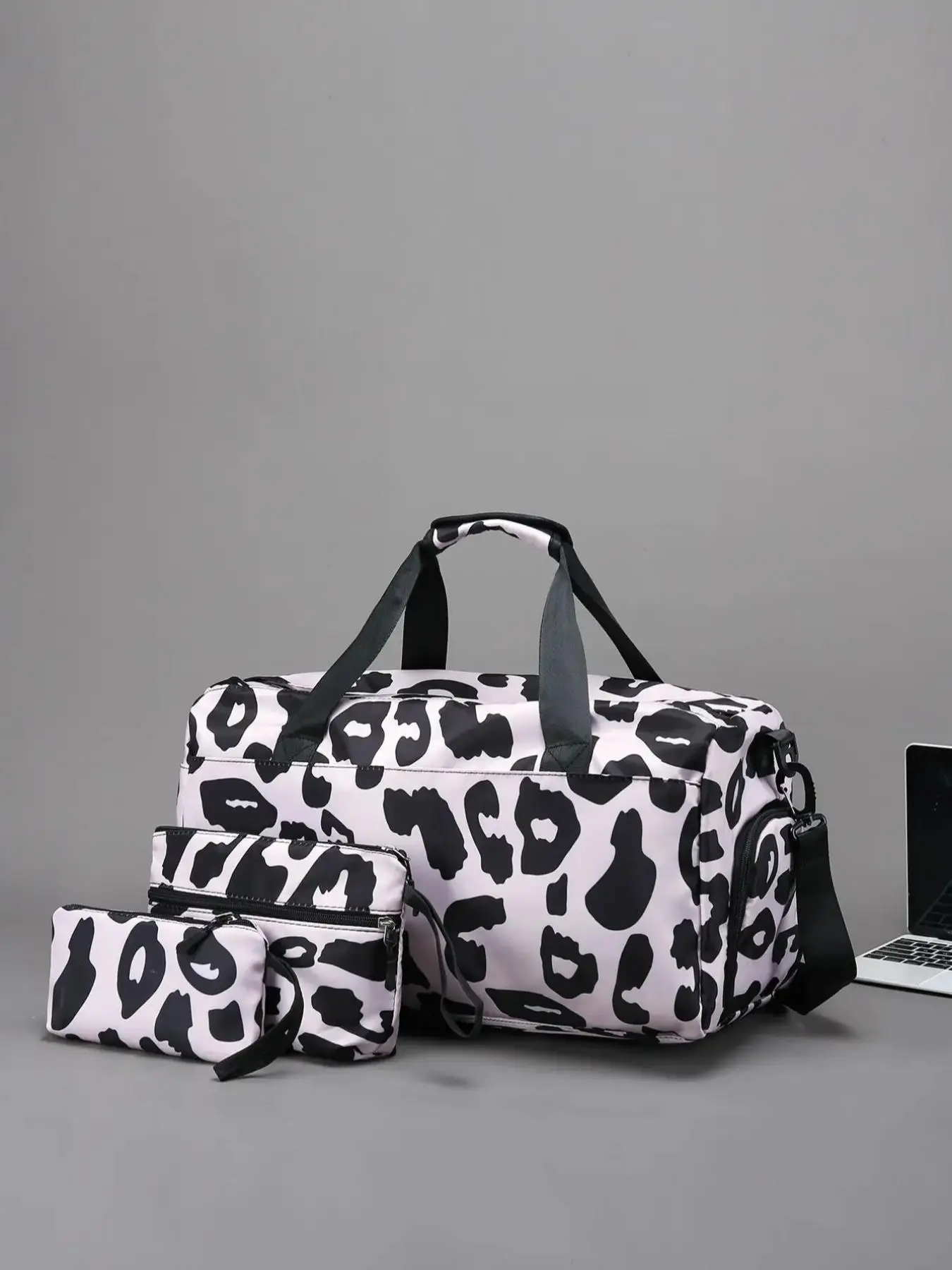 Casual Leopard Print Travel Bag Set, 2025 New Trendy All Over Print Lightweight Large Capacity Travel Bag Set, Including Travel Bag, Storage Bag & Handbag